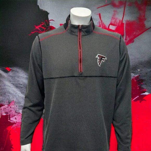 Atlanta Falcons NFL Gray Red Black Embroidered Pullover Jacket Antigua Large - Picture 2 of 12